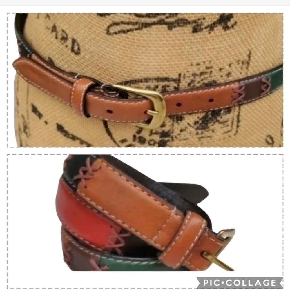 Vintage whipstitched multi‎ color leather belt S/M